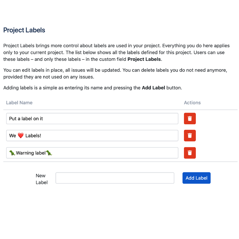 Manage Jira labels per project